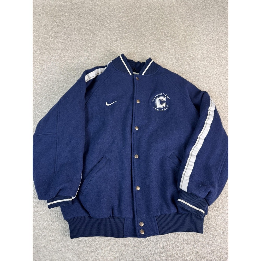 Nike Connecticut Huskies Bomber Jacket Mens Large Blue NCAA Football Wool